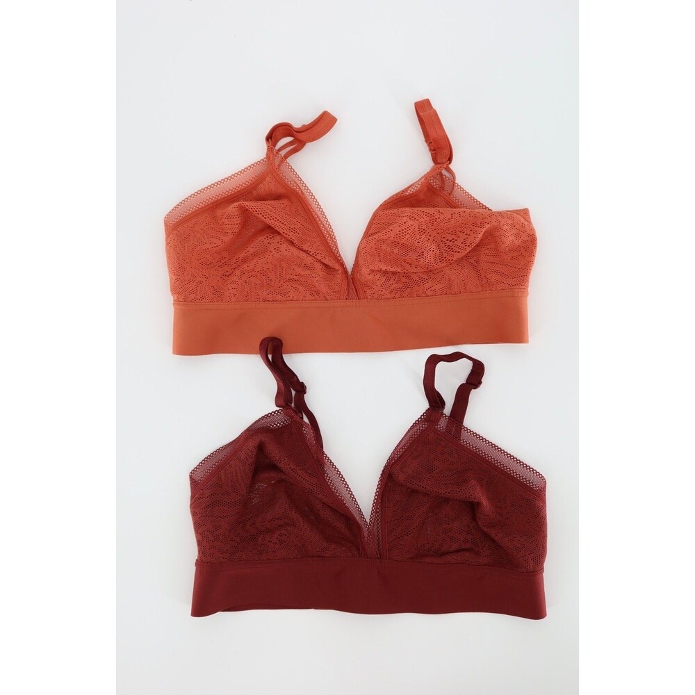 Soma Lace Triangle Soft Bra Wireless Burgundy/ Orange Lace Set of 2 Size Medium
